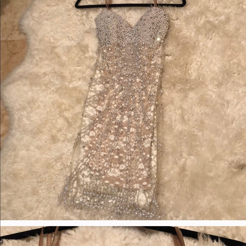 Beaded pearl diamond encrusted Jovani party dress